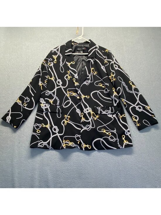Colleen Lopez Tops - Colleen Lopez Nautical-Print Women's Blazer Size XL,Black,One Button,Lined